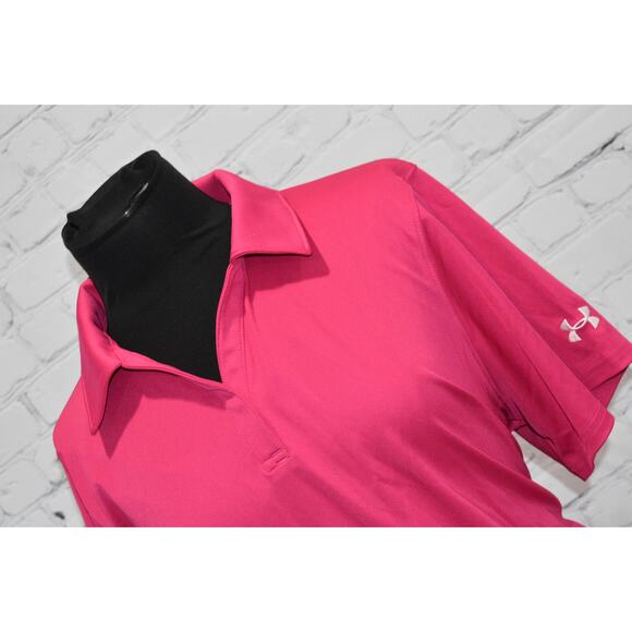 Under Armour Golf Polo Shirt Womens Size 2XL XXL HeatGear Pink Polyester - Picture 1 of 6